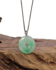 Baikalla Jewelry Gold Jadeite Jade Pendant Necklace 18K White Gold "Good Luck Button" Necklace Ice Green Jadeite Jade Pendant Necklace
