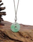 Baikalla Jewelry Gold Jadeite Jade Pendant Necklace 18K White Gold "Good Luck Button" Necklace Ice Green Jadeite Jade Pendant Necklace