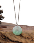Baikalla Jewelry Gold Jadeite Jade Pendant Necklace Copy of 18K White Gold "Good Luck Button" Necklace Ice Green Jadeite Jade Pendant Necklace