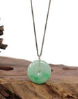 Baikalla Jewelry Gold Jadeite Jade Pendant Necklace 18K White Gold "Good Luck Button" Necklace Ice Green Jadeite Jade Pendant Necklace