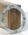 Baikalla Icy Green W/ Blue-Green Flowers "Traditional Full-Round" Jadeite Jade Bangle Bracelet (56.2mm)