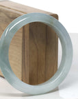 Baikalla Icy Oil-Green & White Jadeite Jade "Half Round" Bangle Bracelet (58mm)