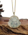 Baikalla Jewelry 18k Gold Jadeite Necklace Baikalla 14K Yellow Gold Genuine Burmese Ice Jadeite Jade Buddha Pendant with VS1 Diamonds High Jewelry