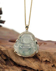 Baikalla Jewelry 18k Gold Jadeite Necklace Baikalla 14K Yellow Gold Genuine Burmese Ice Jadeite Jade Buddha Pendant with VS1 Diamonds High Jewelry