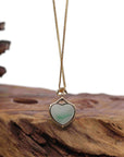 Baikalla Jewelry 18k Gold Jadeite Necklace Baikalla 14K Yellow Gold Genuine Burmese Green Jadeite Jade Heart Pendant with VS1 Diamonds High Jewelry