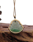 Baikalla Jewelry Gold Jade Buddha Baikalla "Laughing Buddha" 14k Gold Genuine Green Jadeite Jade with VS1 Diamonds