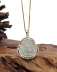 Baikalla Jewelry 18k Gold Jadeite Necklace Baikalla 14K Yellow Gold Genuine Burmese Ice Jadeite Jade Buddha Pendant with VS1 Diamonds High Jewelry