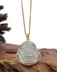 Baikalla Jewelry 18k Gold Jadeite Necklace Baikalla 14K Yellow Gold Genuine Burmese Ice Jadeite Jade Buddha Pendant with VS1 Diamonds High Jewelry