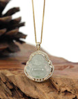 Baikalla Jewelry 18k Gold Jadeite Necklace Baikalla 14K Yellow Gold Genuine Burmese Ice Jadeite Jade Buddha Pendant with VS1 Diamonds High Jewelry