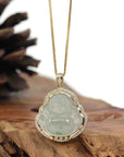Baikalla Jewelry 18k Gold Jadeite Necklace Baikalla 14K Yellow Gold Genuine Burmese Ice Jadeite Jade Buddha Pendant with VS1 Diamonds High Jewelry