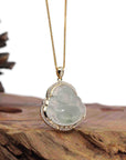 Baikalla Jewelry 18k Gold Jadeite Necklace Baikalla 14K Yellow Gold Genuine Burmese Ice Jadeite Jade Buddha Pendant with VS1 Diamonds High Jewelry