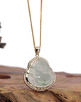 Baikalla Jewelry 18k Gold Jadeite Necklace Baikalla 14K Yellow Gold Genuine Burmese Ice Jadeite Jade Buddha Pendant with VS1 Diamonds High Jewelry