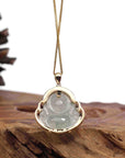 Baikalla Jewelry 18k Gold Jadeite Necklace Baikalla 14K Yellow Gold Genuine Burmese Ice Jadeite Jade Buddha Pendant with VS1 Diamonds High Jewelry