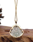 Baikalla Jewelry 18k Gold Jadeite Necklace Baikalla 14K Yellow Gold Genuine Burmese Ice Jadeite Jade Buddha Pendant with VS1 Diamonds High Jewelry