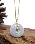 Baikalla Jewelry Gold Jadeite Jade Pendant Necklace "Good Luck Button" Lavender Jadeite Jade Lucky KouKou Pendant With 14K Yellow Gold Diamond Bail