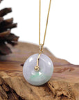 Baikalla Jewelry Gold Jadeite Jade Pendant Necklace "Good Luck Button" Lavender Jadeite Jade Lucky KouKou Pendant With 14K Yellow Gold Diamond Bail