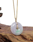 Baikalla Jewelry Gold Jadeite Jade Pendant Necklace "Good Luck Button" Lavender Jadeite Jade Lucky KouKou Pendant With 14K Yellow Gold Diamond Bail