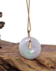 Baikalla Jewelry Gold Jadeite Jade Pendant Necklace "Good Luck Button" Lavender Jadeite Jade Lucky KouKou Pendant With 14K Yellow Gold Diamond Bail