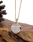 Baikalla Jewelry 18k Gold Jadeite Necklace Baikalla 14K Yellow Gold Genuine Burmese Lavender Jadeite Jade Heart Pendant with VS1 Diamonds High Jewelry