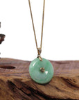 Baikalla Jewelry Gold Jadeite Jade Pendant Necklace "Good Luck Button" Lavender Jadeite Jade Lucky KouKou Pendant With 14K Yellow Gold Diamond Bail