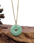 Baikalla Jewelry Gold Jadeite Jade Pendant Necklace "Good Luck Button" Lavender Jadeite Jade Lucky KouKou Pendant With 14K Yellow Gold Diamond Bail