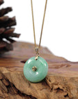 Baikalla Jewelry Gold Jadeite Jade Pendant Necklace "Good Luck Button" Lavender Jadeite Jade Lucky KouKou Pendant With 14K Yellow Gold Diamond Bail