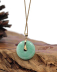 Baikalla Jewelry Gold Jadeite Jade Pendant Necklace "Good Luck Button" Lavender Jadeite Jade Lucky KouKou Pendant With 14K Yellow Gold Diamond Bail