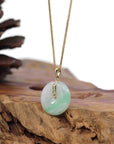 Baikalla Jewelry Gold Jadeite Jade Pendant Necklace "Good Luck Button" Lavender Jadeite Jade Lucky KouKou Pendant With 14K Yellow Gold Bail