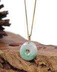 Baikalla Jewelry Gold Jadeite Jade Pendant Necklace "Good Luck Button" Lavender Jadeite Jade Lucky KouKou Pendant With 14K Yellow Gold Bail