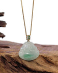 Baikalla Jewelry Gold Jadeite Jade Pendant Necklace Natural Burmese Jadeite Jade Happy Buddha With 14k Yellow Gold AAA Tsavorite Bail