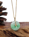 Baikalla Jewelry Gold Jadeite Jade Pendant Necklace "Good Luck Button" Green Jadeite Jade Lucky KouKou Pendant With 14K Yellow Gold Diamond Bail