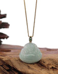 Baikalla Jewelry Gold Jadeite Jade Pendant Necklace Natural Burmese Jadeite Jade Happy Buddha With 14k Yellow Gold AAA Tsavorite Bail