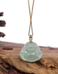 Baikalla Jewelry Gold Jadeite Jade Pendant Necklace Natural Burmese Jadeite Jade Happy Buddha With 14k Yellow Gold AAA Tsavorite Bail