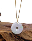 Baikalla Jewelry Gold Jadeite Jade Pendant Necklace "Good Luck Button" Lavender Jadeite Jade Lucky KouKou Pendant With 14K Yellow Gold Bail