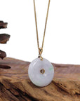 Baikalla Jewelry Gold Jadeite Jade Pendant Necklace "Good Luck Button" Lavender Jadeite Jade Lucky KouKou Pendant With 14K Yellow Gold Bail