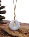 Baikalla Jewelry Gold Jadeite Jade Pendant Necklace "Good Luck Button" Lavender Jadeite Jade Lucky KouKou Pendant With 14K Yellow Gold Bail
