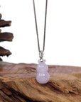 Baikalla Jewelry Jade Pendant Natural Lavender Jadeite Jade "Magic Bottle Gourd" Hulu Necklace With 14k White Gold Diamond Bail