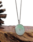 Baikalla Jewelry Gold Jadeite Jade Pendant Necklace 14K White Gold "Good Luck Button" Necklace Ice Green Jadeite Jade Lucky KouKou Pendant Necklace