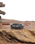 Baikalla Natural Icy Black Wuji Jadeite Jade Traditional Ring
