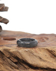 Baikalla Natural Icy Black Wuji Jadeite Jade Traditional Ring