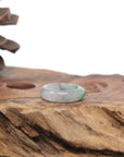 Baikalla Natural Icy Light Grey Wuji & Apple-Green Jadeite Jade Traditional Ring