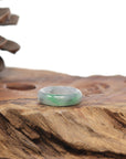 Baikalla Natural Icy Light Grey Wuji & Apple-Green Jadeite Jade Traditional Ring