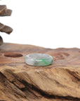 Baikalla Natural Icy Light Grey Wuji & Apple-Green Jadeite Jade Traditional Ring