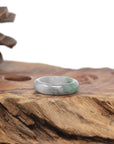 Baikalla Natural Light Grey Wuji & Apple-Green Jadeite Jade Traditional Ring