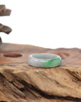 Baikalla Natural Light Grey Wuji & Apple-Green Jadeite Jade Traditional Ring