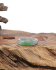 Baikalla Natural Light Grey Wuji & Apple-Green Jadeite Jade Traditional Ring