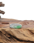 Baikalla Natural Light Grey Wuji & Apple-Green Jadeite Jade Traditional Ring