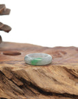 Baikalla Natural Icy Light Grey Wuji & Apple-Green Jadeite Jade Traditional Ring