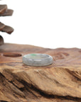 Baikalla Natural Icy Black Sesame Wuji W/ Apple-Green Patch Jadeite Jade Traditional Ring