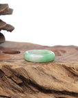 Baikalla Natural Icy Apple-Green Patches Jadeite Jade Traditional Ring